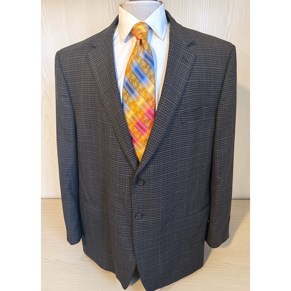 Pronto Uomo Platinum 50R Executive Fit Brown Plaid Wool Blazer Jacket Sport Coat